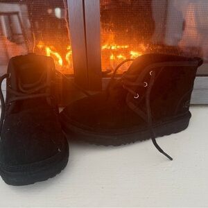 UGG Black Suede Lace-Up Ankle Shoes